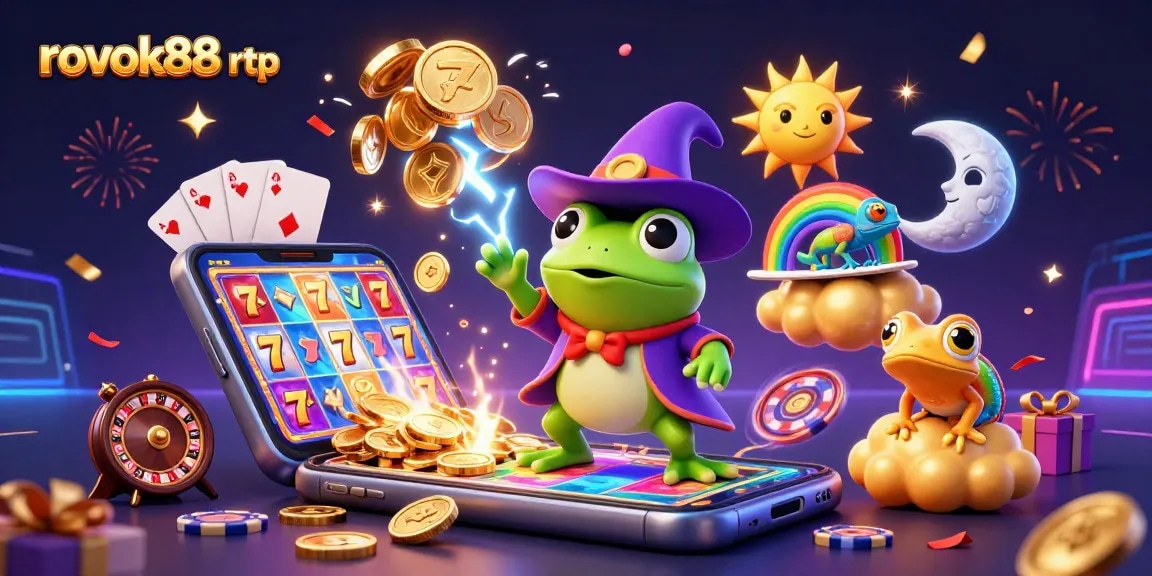 Experience the thrilling rokok88 rtp with magical creatures and exciting casino elements in a vibrant 3D illustration.