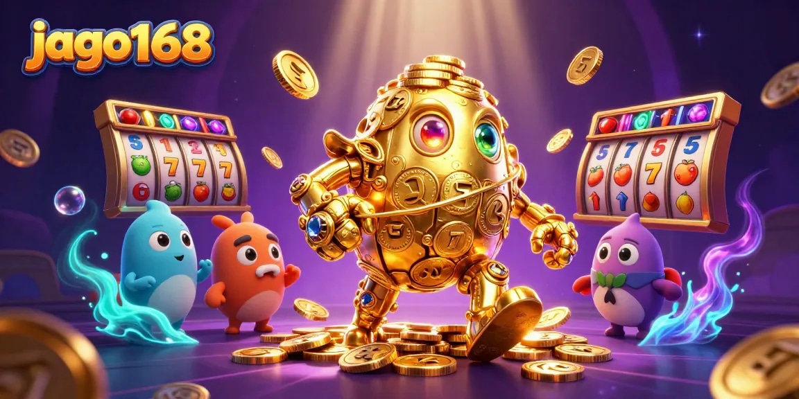 Experience exciting gameplay at jago168 with vibrant slot machines and golden golems amidst jackpot excitement