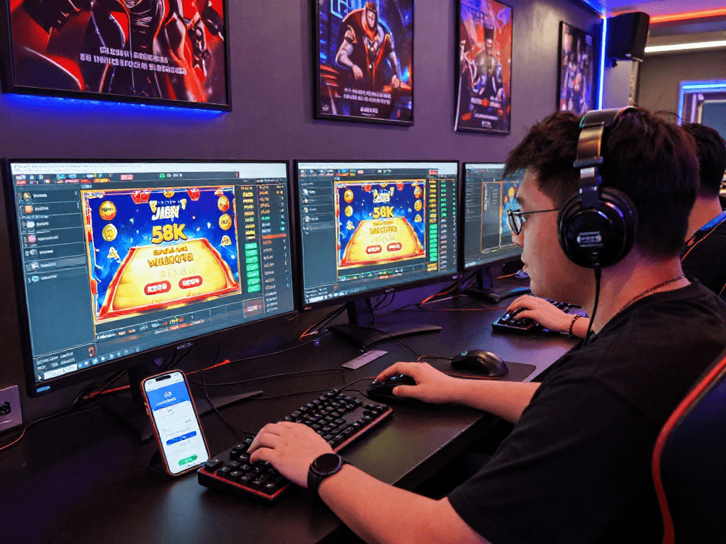 Gamer đang Đăng ký Jin88 với khuyến mãi 58k trong không gian chơi game hiện đại