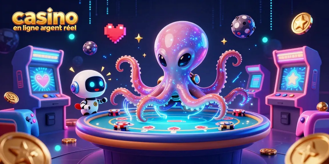 Joignez-vous au plaisir de jouer dans un casino en ligne argent réel avec une illustration dynamique de l'octopus extraterrestre.