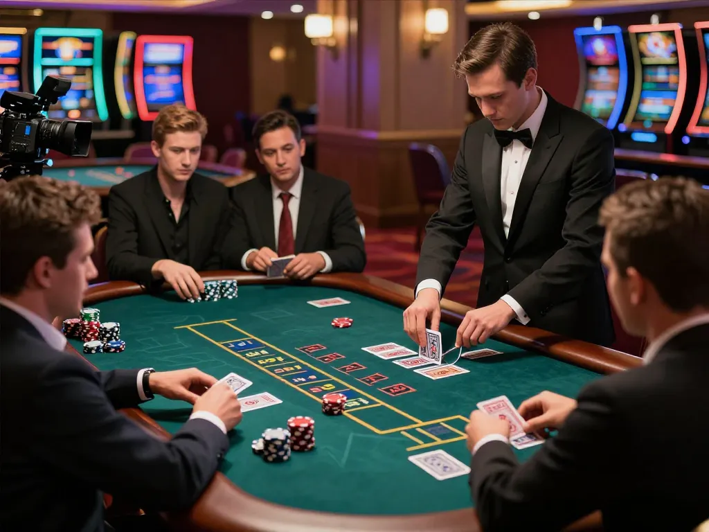 Players engaged in a high-stakes game at a blackjack table showcasing vin88a's premium casino experience.
