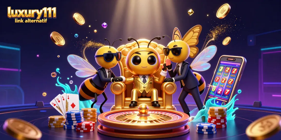 Spin and win at luxury111 link alternatif, featuring vivid gaming characters and vibrant casino elements.