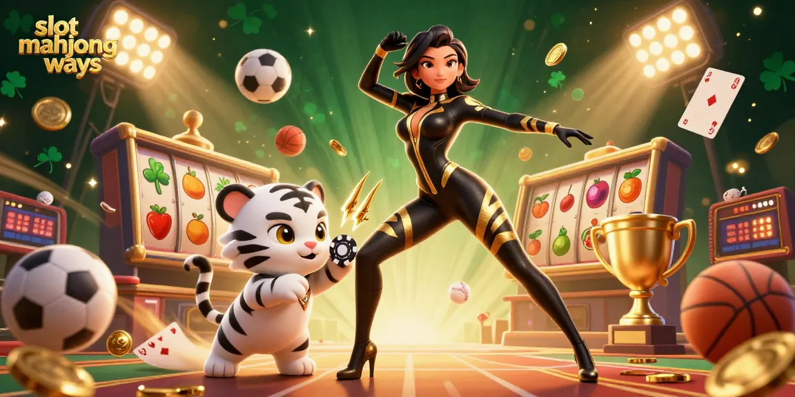 Experience thrilling gameplay in slot mahjong ways with a stunning 3D illustration of dynamic characters and casino elements.