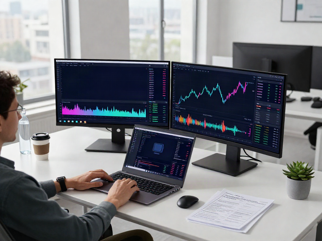 行情数据API对比 in a professional cryptocurrency trading workspace with real-time market data on multiple screens, demonstrating advanced blockchain technology.
