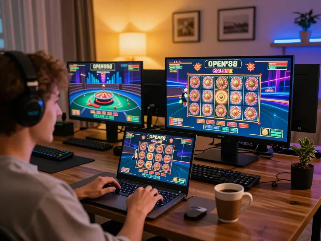 Engaged player using Open88 online platform for exciting casino gameplay