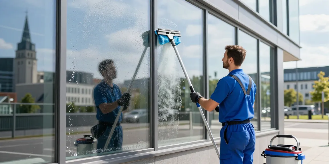 Fensterreinigung durch einen erfahrenen Reinigungskraft in Dortmund, die umweltfreundliche Materialien verwendet.