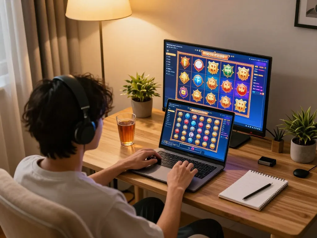 Engaging with nổ hũ đổi thưởng game online at home, displaying thrill and excitement.