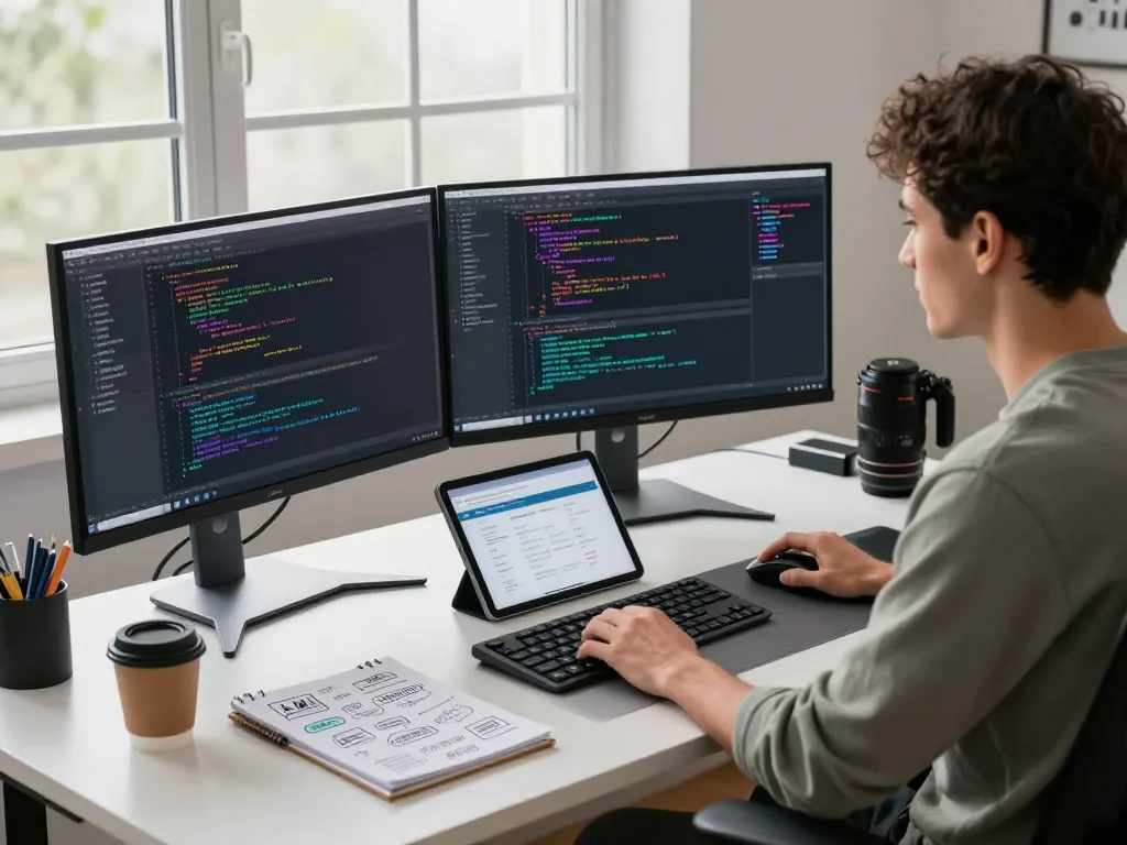 openclaw software developer workspace with dual monitors and coding setup