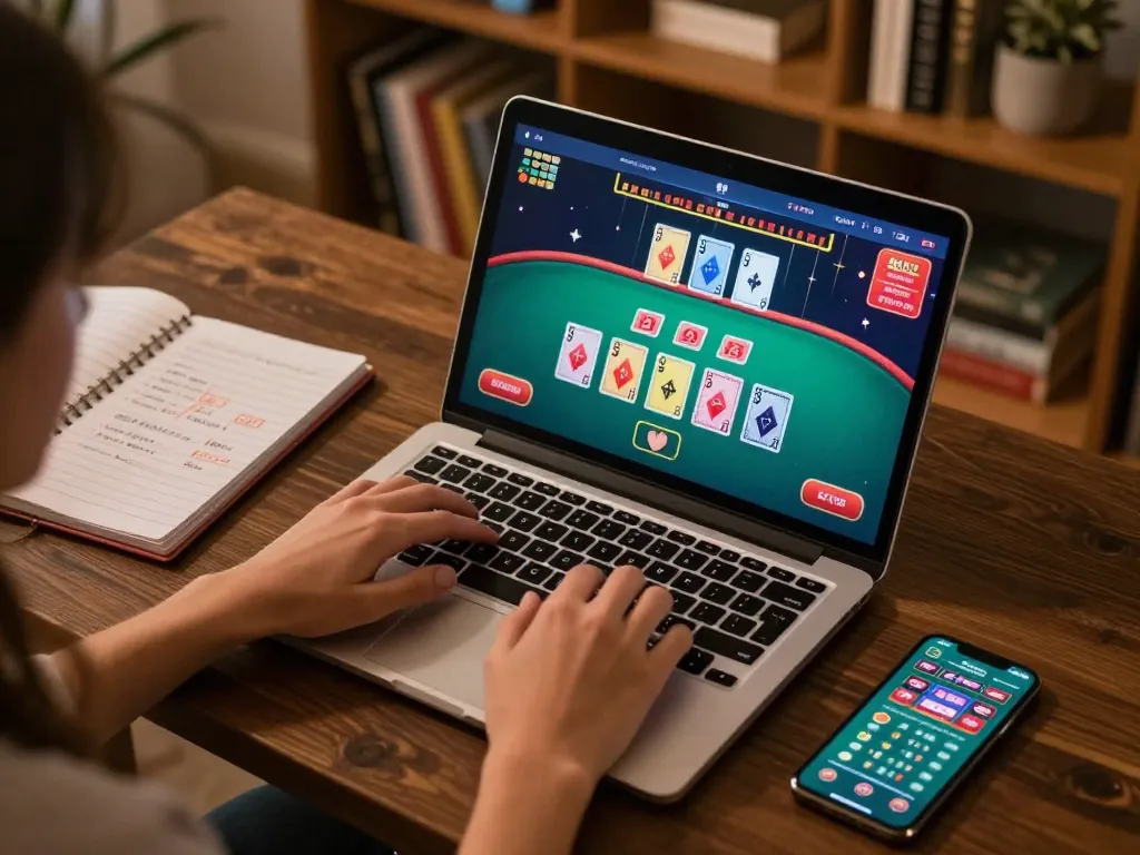 Engaged player strategizing at home while using the kim99 casino app for online blackjack.