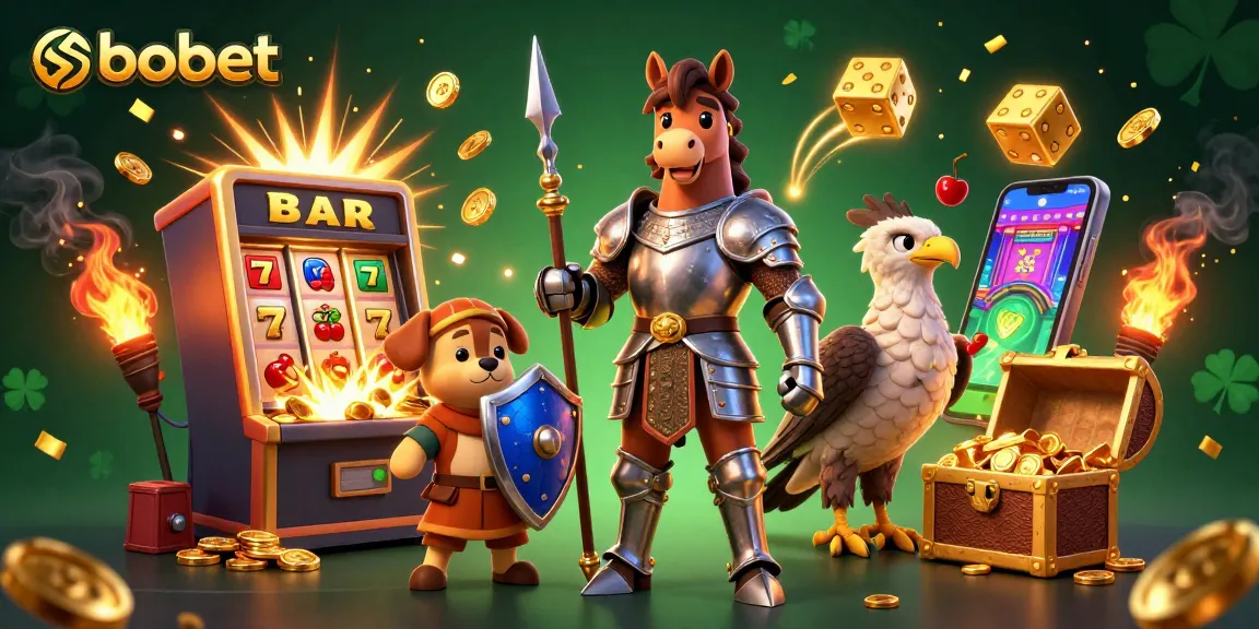 SBOBET's medieval-themed casino illustration with a knight, squire, and falcon amidst a jackpot explosion.