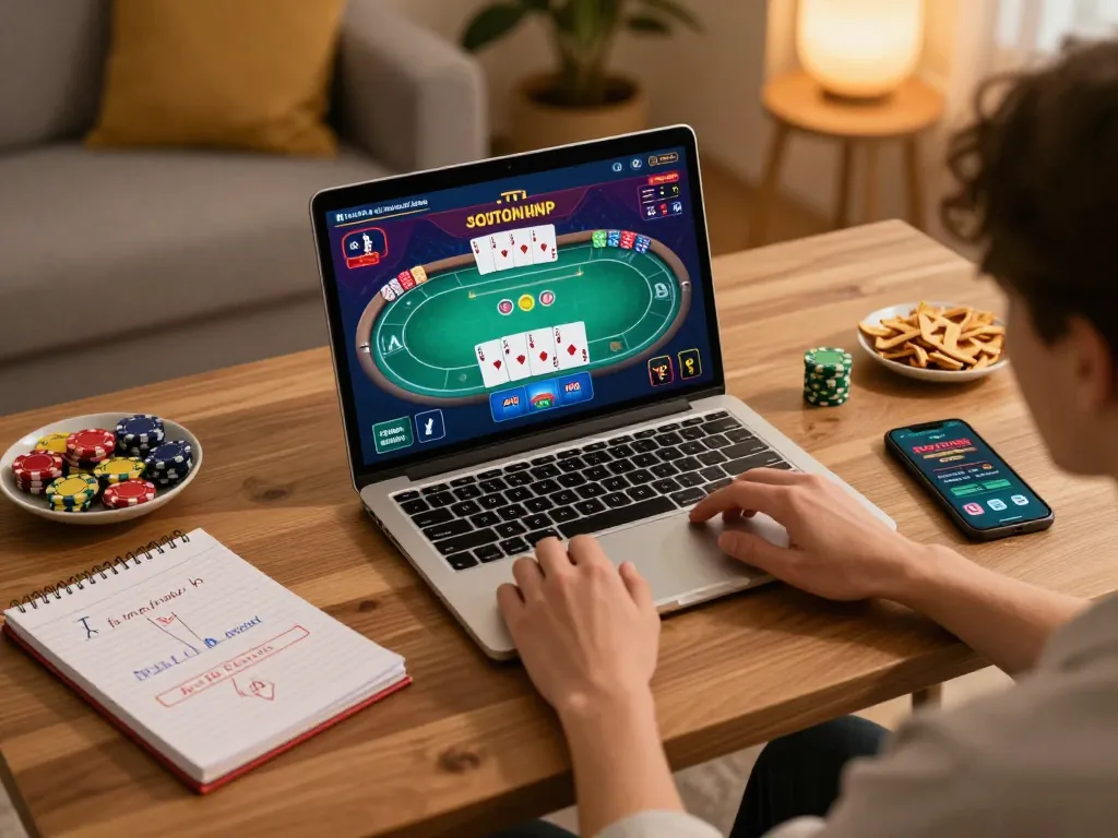 Engaging in online poker at home using GOOD88 for a thrilling gaming experience.