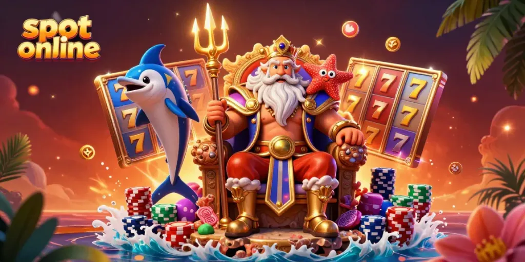 Spin slot online with vibrant 3D characters enjoying casino elements and winning moments.