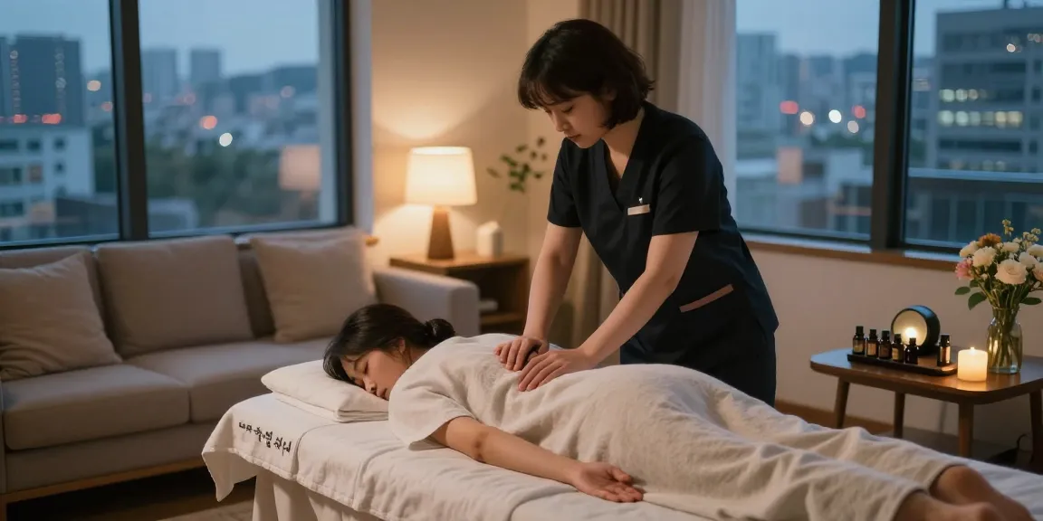 신촌출장안마 relaxing massage session setup in a cozy hotel room.