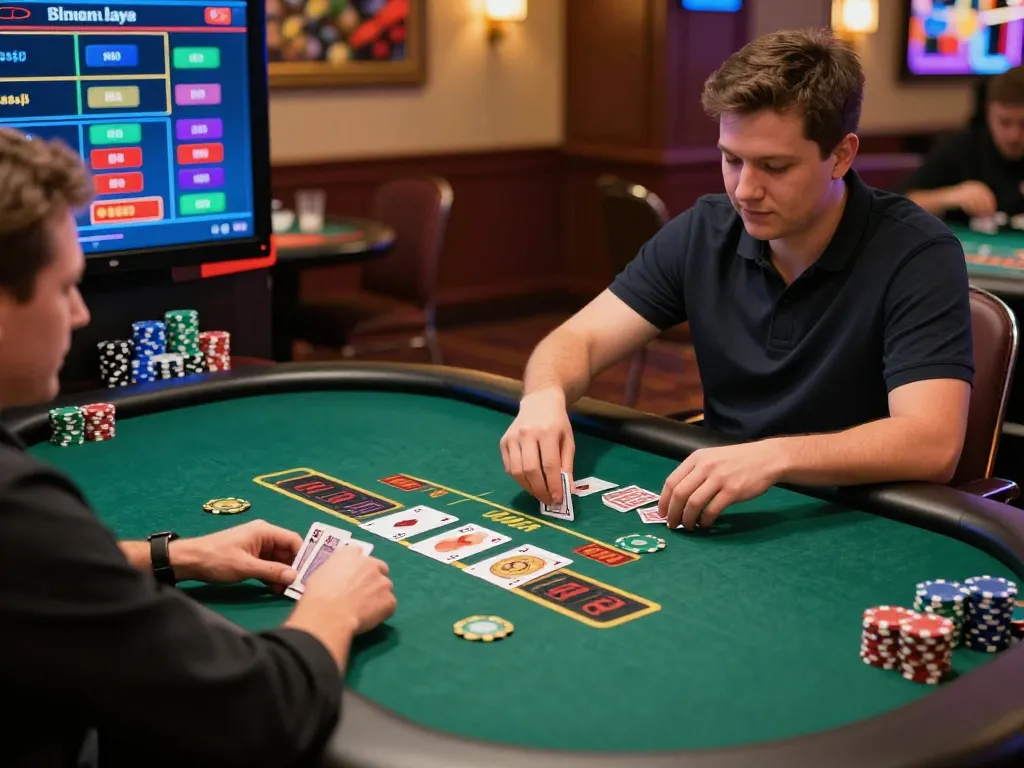 Engaged players enjoying blackjack at online casinos in Canada, showcasing strategic betting moments.