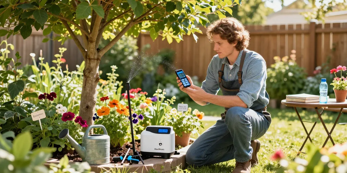 Utilizing the rainpoint automatic watering system in a vibrant garden to ensure optimal plant health.