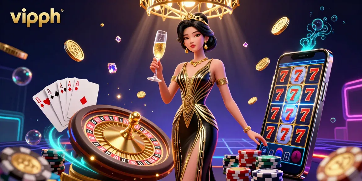 Experience the thrill of vipph with this glamorous 3D casino scene filled with vibrant gaming elements.