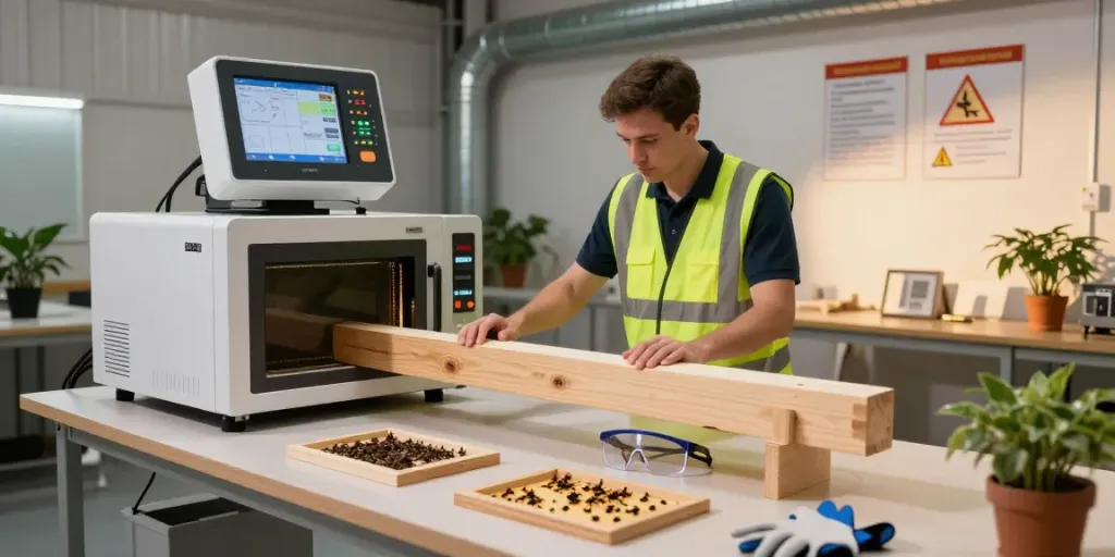 SHASHEL® microwave equipment eradicating wood-boring insects in innovative workspace.