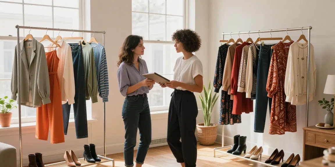 Consulenza sulla creazione del guardaroba capsula con abiti e accessori in un ambiente accogliente.