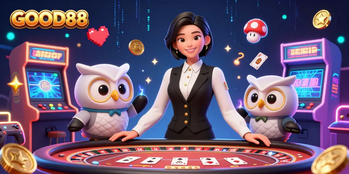 Experience the thrill of GOOD88 with a stylish Asian dealer at a vibrant baccarat table!