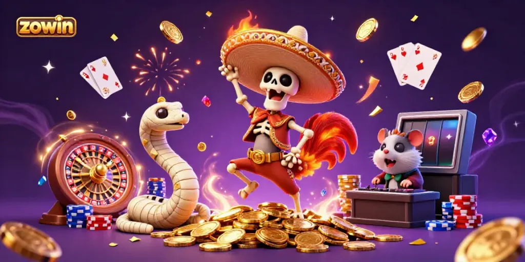 Engage in thrilling gaming experiences at Zowin with vibrant characters and dazzling rewards.