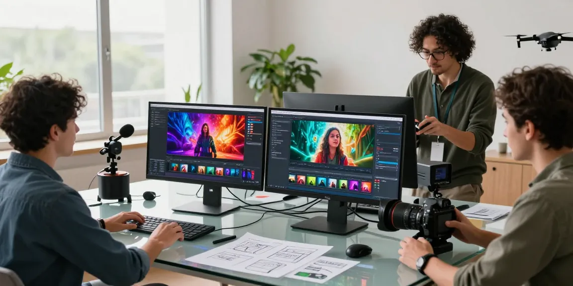 Team using Seedance AI to create stunning videos in a modern studio.