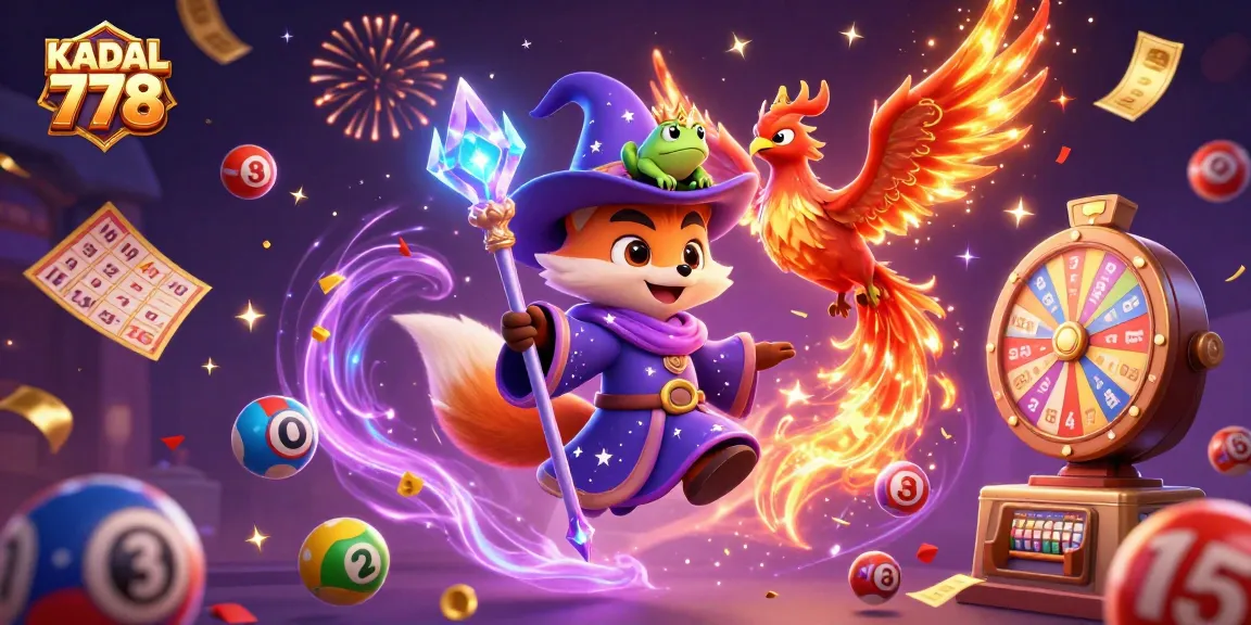 Experience game excitement with KADAL 778, featuring colorful lottery elements in a vibrant casino scene.
