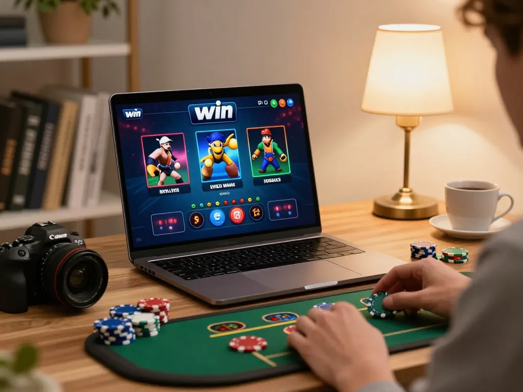 Player engaging with 3win live dealer games on a laptop in a cozy home setting.