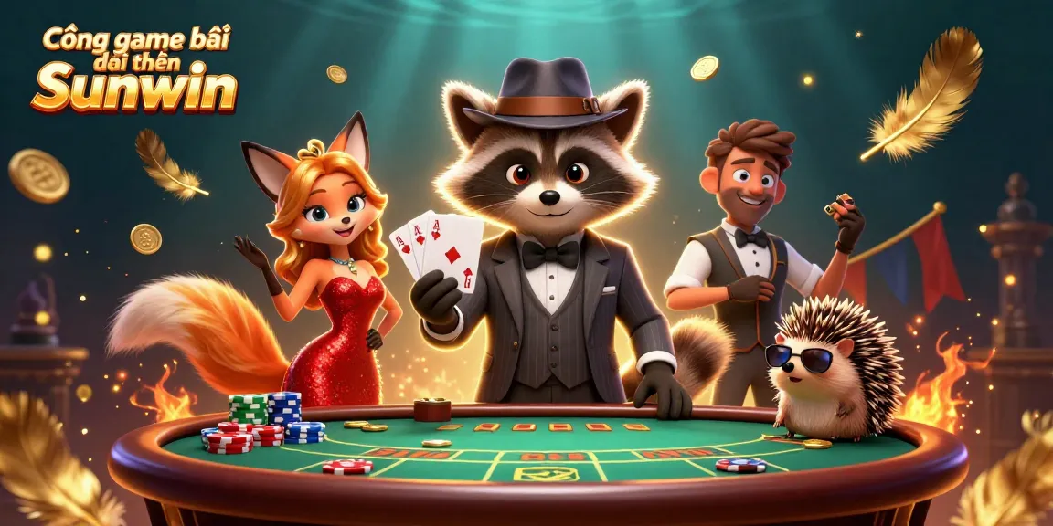 Cổng game bài đổi thưởng Sunwin offers exciting poker action with vibrant characters and casino elements.