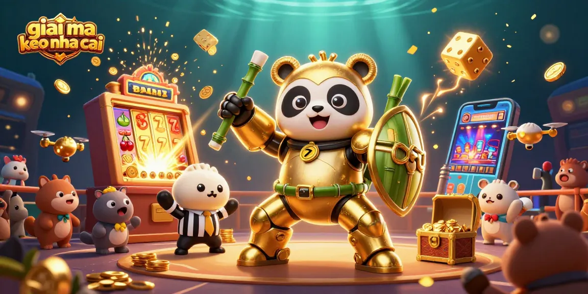 Engage in giai ma keo nha cai with a mech-suit panda battling amidst vibrant casino elements.