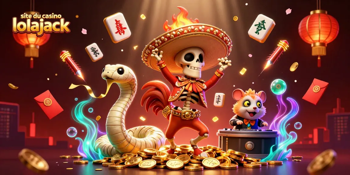 Experience the excitement at the site du casino lolajack where vibrant characters celebrate winning with golden coins and festive decorations.