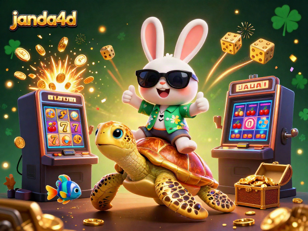 Menggambar pengalaman bermain janda4d dengan kelinci beruntung dan kura-kura emas berkualitas tinggi di slot tema kasino.