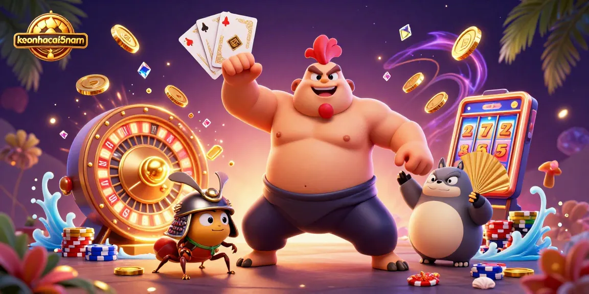 Engage with keonhacai5nam thrilling casino action featuring a powerful sumo wrestler, fierce samurai cricket, and a tanuki announcer.