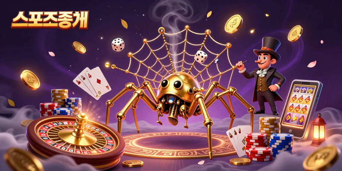 Experience thrilling 스포츠중계 with a lively steampunk scene featuring a golden spider and dynamic gambling elements.