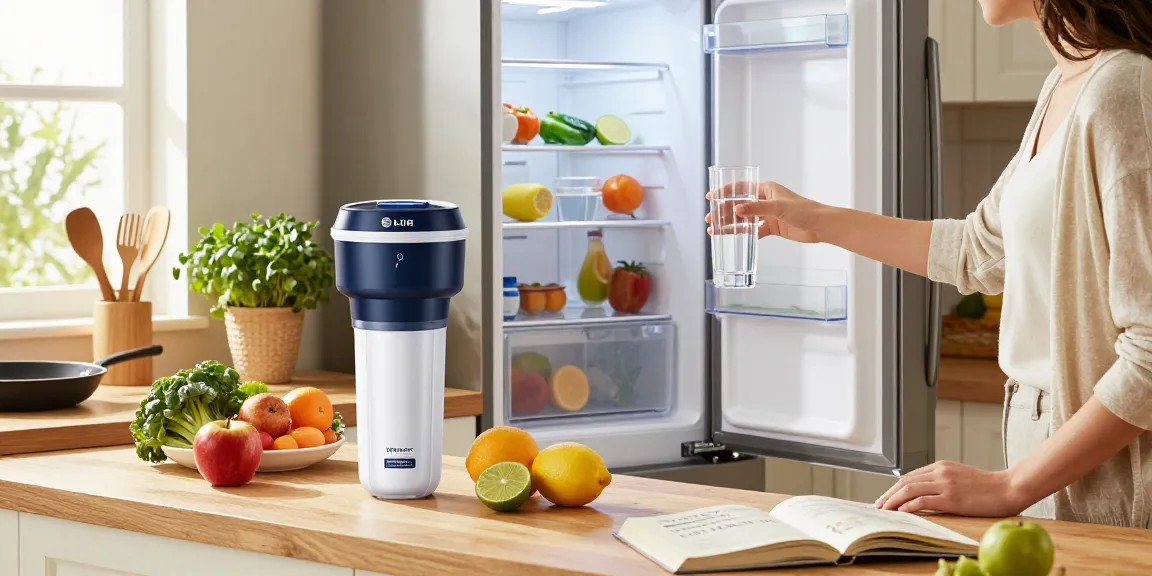 Waterdrop ADQ73613401 Replacement for LG® LT800P® filter showcased in a vibrant kitchen environment with fresh produce.