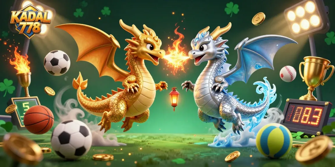 Experience thrilling gameplay at KADAL 778 with dynamic casino illustrations featuring dragons and vibrant sports elements.