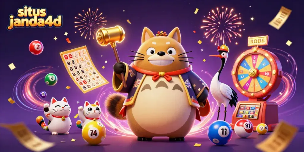 Slot online menarik di situs janda4d dengan tanuki dan kucing keberuntungan.