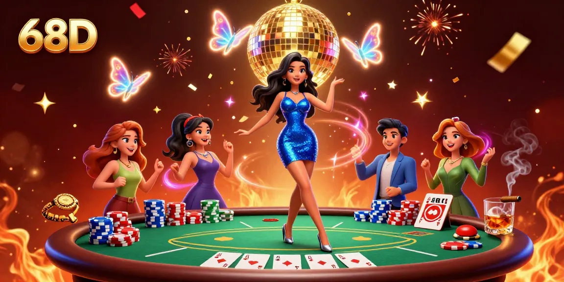 Engage in the thrilling atmosphere of 68D with vibrant casino elements and dynamic characters.