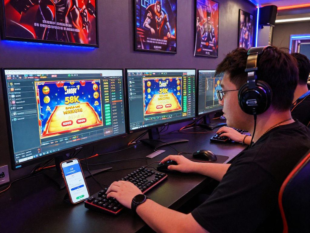 Gamer đang Đăng ký Jin88 với khuyến mãi 58k trong không gian chơi game hiện đại