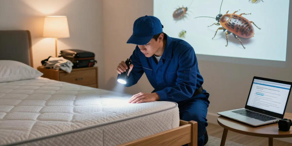 Bed bug removal process with professional exterminator inspecting a mattress for bed bugs, ensuring effective treatment solutions.