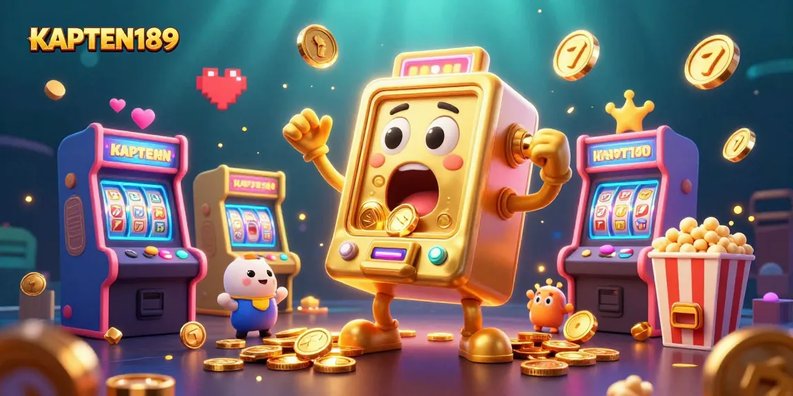 KAPTEN189 mesin slot gantung heboh saat jackpot dengan koin berhamburan, suasana kasino yang meriah.