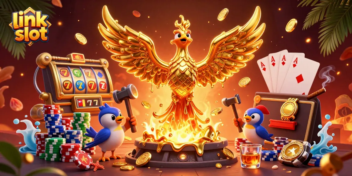 Experience the thrill of the link slot with a golden phoenix and vibrant casino elements