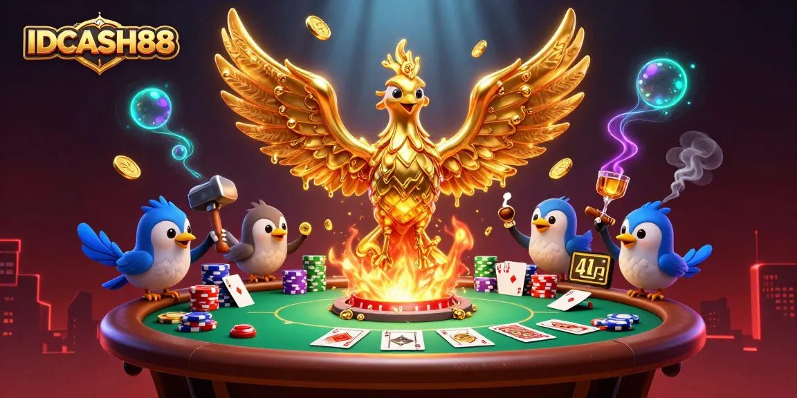 Experience the exhilarating gameplay of IDCASH88, featuring molten phoenix and vibrant poker elements.