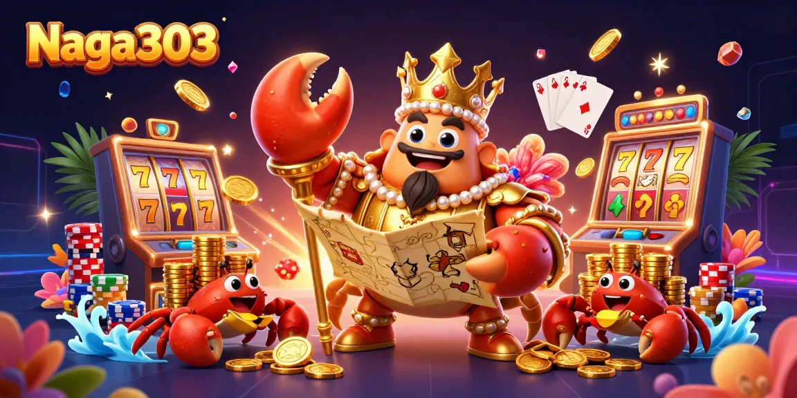 Naga303 Slot Gacor featuring a golden crab holding treasure and lavish gameplay elements for exciting casino action.