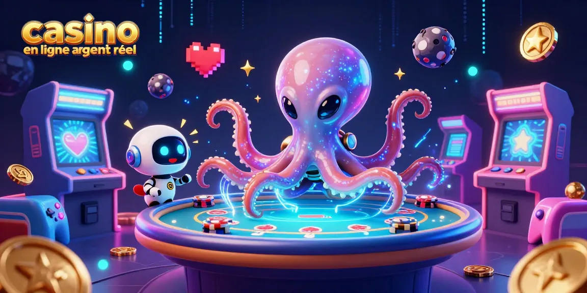 Joignez-vous au plaisir de jouer dans un casino en ligne argent réel avec une illustration dynamique de l'octopus extraterrestre.