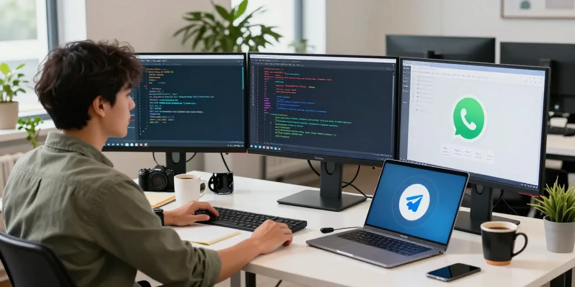 Software developer using clawbot in a collaborative tech workspace with multiple screens.
