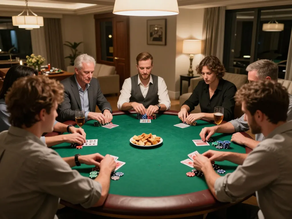 Players engaging in strategic poker game at home with thrilling vipwin moments.