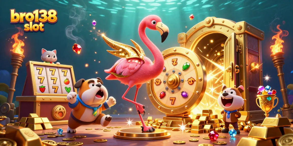 Spin the bro138 slot with excitement and treasures, showcasing vibrant casino elements.