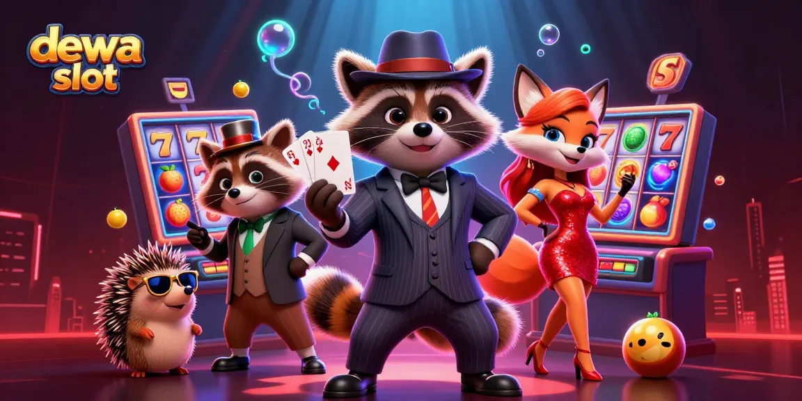 Bermain dewa slot dengan karakter kartun, slot reel dan simbol buah yang bertaburan.