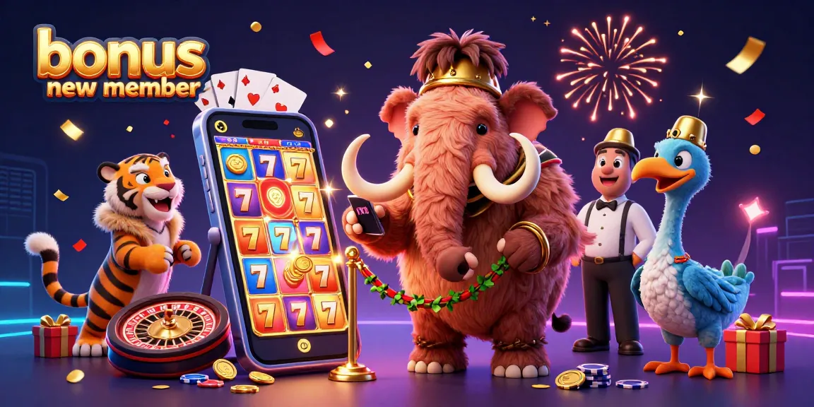 Engage with a thrilling bonus new member offer showcasing a vibrant 3D casino scene full of action and excitement.