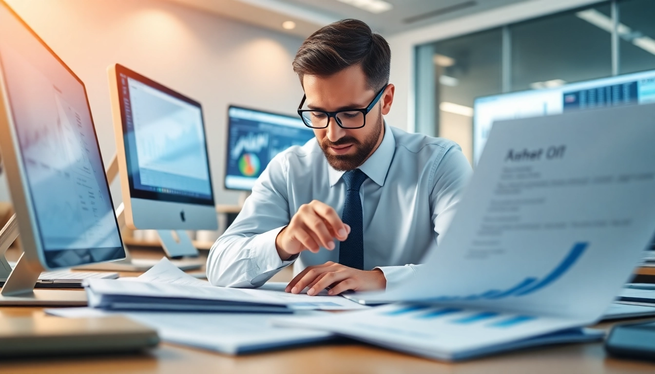 Illustration of a chartered accountant explaining financial reports at a desk.